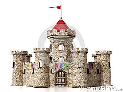 Fantastic medieval castle isolated on white background Stock Photo