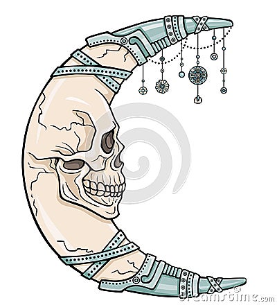 The fantastic moon in the form of a human skull. Vector Illustration