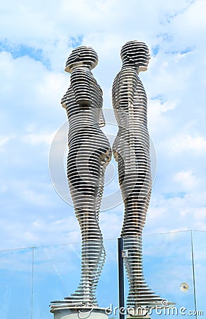 Fantastic Moving Sculpture of Ali and Nino from the Tragedy Love Story Against Cloudy Sky of Batumi City, Adjara Region, Georgia Editorial Stock Photo