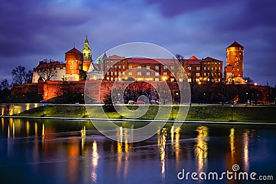 Fantastic night Krakow. The Royal Wawel Castle in Poland Stock Photo