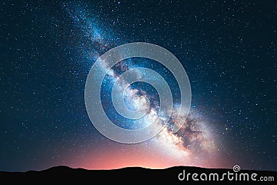 Fantastic night landscape with bright milky way Stock Photo