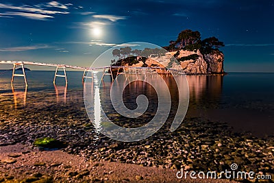 Fantastic night view of the Cameo Island. Great spring scene on the Port Sostis, Zakynthos island, Greece, Europe. Beauty of Stock Photo