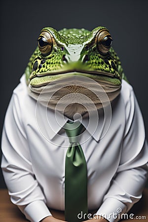 Fantastic office worker toad, in a white shirt. Generative AI Stock Photo