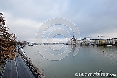 Fantastic Panoramic view of Danube River in cloudy weather Stock Photo