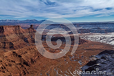 Fantastic panoramic view of Dead Horse Point State Park in the winter with snow in Utah Stock Photo