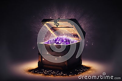 Fantastic picture of the treasure chest in majestic places of the sea bottom. Finances and money concept. Generative AI Stock Photo