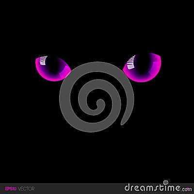 Fantastic pink eyes in darkness. Vector illustration. Vector Illustration