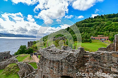 The ruins of Urquhart Castle on the shores of Loch Ness in Scotland Editorial Stock Photo