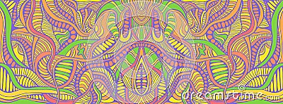 Fantastic Psychedelic Colorful background with many crazy geometric pattern. Vector Illustration