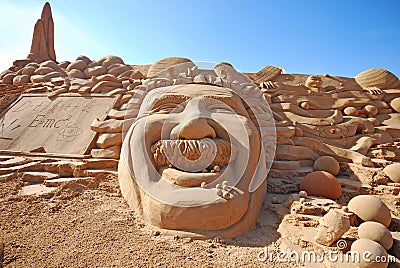 Fantastic sand sculpture with head of Einstein Editorial Stock Photo