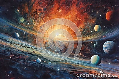 Fantastic space landscape. Aliens planets. Created using generative Al tools Stock Photo