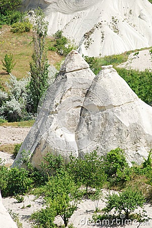 Fantastic stone landscapes of Cappadocia in Turkey Stock Photo