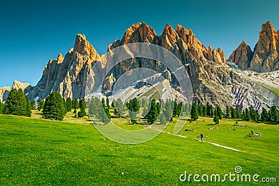 Fantastic summer alpine landscape with high cliffs, Dolomites, Italy Stock Photo