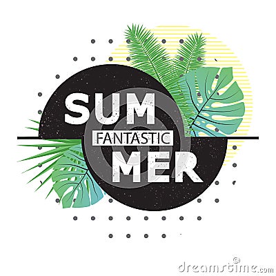 Fantastic summer. Background with tropical palm leaves.Vector illustration for t-shirt and other uses. Vector Illustration