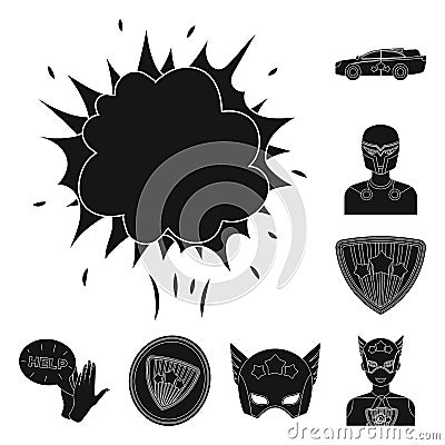 A fantastic superhero black icons in set collection for design. Superhero`s equipment vector symbol stock web Vector Illustration