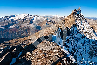 Fantastic top view from Grosser Hafner summit or peak during sunrise, Alps Austria, Hohe Tauern Stock Photo
