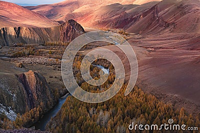 Fantastic Unearthly `Martian` Landscape Of One Of The Most Beautiful Regions Of Russia - Aitai Mountains.The Border Of Mongolia An Stock Photo