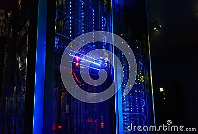 Fantastic view of the mainframe in data center rows Stock Photo