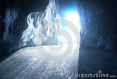 Fantastic view of the moon from the cave Stock Photo