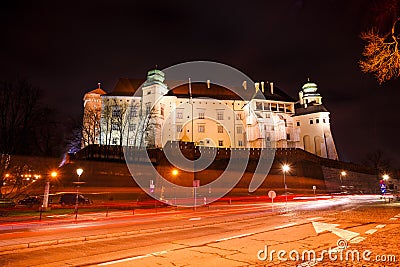 Fantastic view of the night Royal Wawel Castle, Krakow Stock Photo