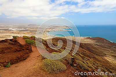 Fantastic views of El Medano from the Montana Roja Red Mountain, Tenerife, Spain, Europe. Artistic picture. Beauty world Stock Photo