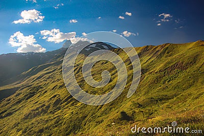 Fantastic views of the magical place at the foot of Mt. Ushba Stock Photo