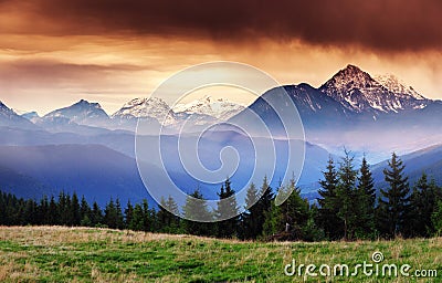 Fantastic views of the mountain range with snow peaks. Location place Salzburg. Austria, Europe Stock Photo