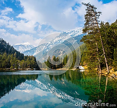 Fantastic views of the tranquil lake with amazing reflection. Stock Photo