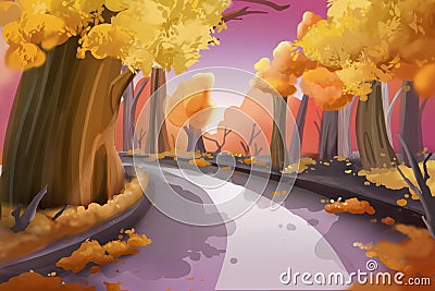 Fantastic Watercolor Style Painting: Forest Road Stock Photo