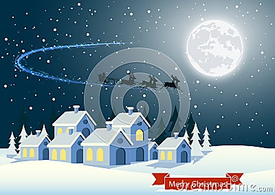 Fantastic winter landscape on Christmas. Vector Illustration