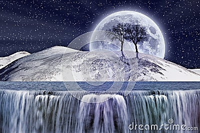 Fantastic winter moonlight Stock Photo