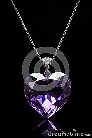 fantasy amethyst heart shaped necklace pendant and silver chain Stock Photo