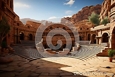 Fantasy amphitheater at sunny time in Greece, Italy. Stock Photo