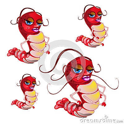 Fantasy animated shrimp isolated on white background. Vector cartoon close-up illustration. Vector Illustration