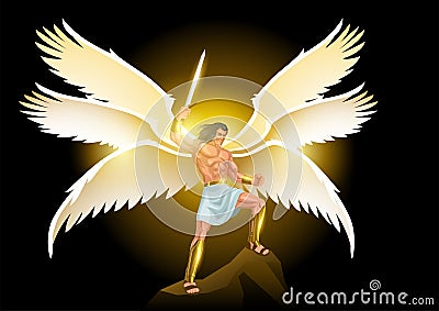 Michael the Archangel with six wings holding a sword Vector Illustration