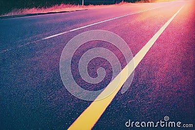 Fantasy beautiful road in colorful sunshine abstract background. Dramatic mysterious fairytale scene with highway under Stock Photo
