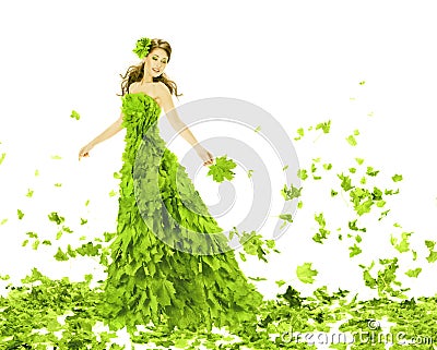 Fantasy beauty, woman in leaves dress Stock Photo