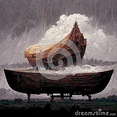 fantasy boat illustration - boat in a boat, ai generated image Cartoon Illustration