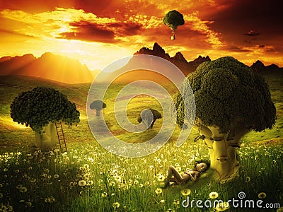 Fantasy - broccoli land Stock Photo