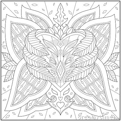 Fantasy butterfly heart, Adult and kid coloring page Vector Illustration