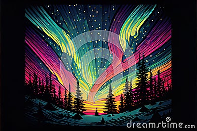 Fantasy cartoon northern sky abstract background. Stock Photo