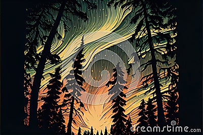 Fantasy cartoon northern sky abstract background. Stock Photo