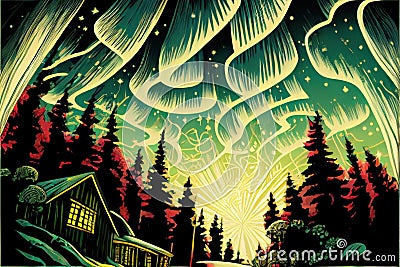 Fantasy cartoon northern sky abstract background. Stock Photo