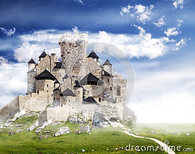 Fantasy castle with clouds. Stock Photo