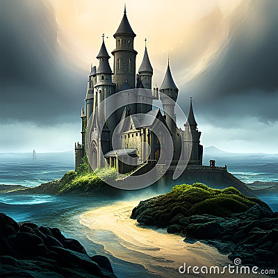 Fantasy castle created by ai technology Stock Photo