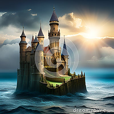 Fantasy castle created by ai technology Stock Photo