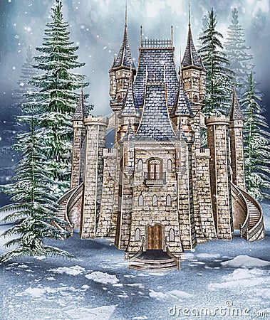 Fantasy castle in the woods Stock Photo