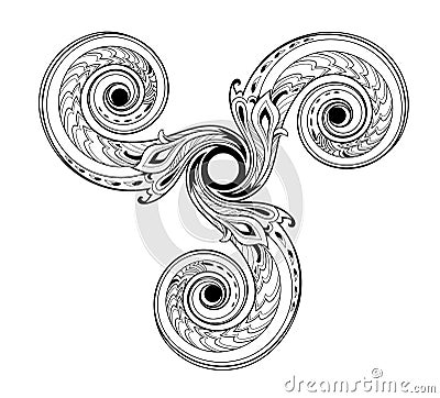 Fantasy Celtic disk ornament with triple spiral and Breton symbols. Ethnic symbol of trickle spiral. Print for logo, icon, tattoo Vector Illustration
