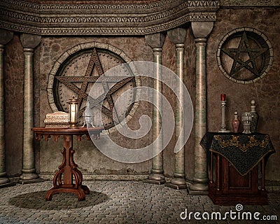 Fantasy chapel with urns Stock Photo