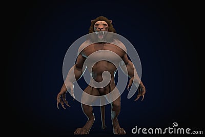 Fantasy character Humanoid Lion in epic pose - 3D render Stock Photo